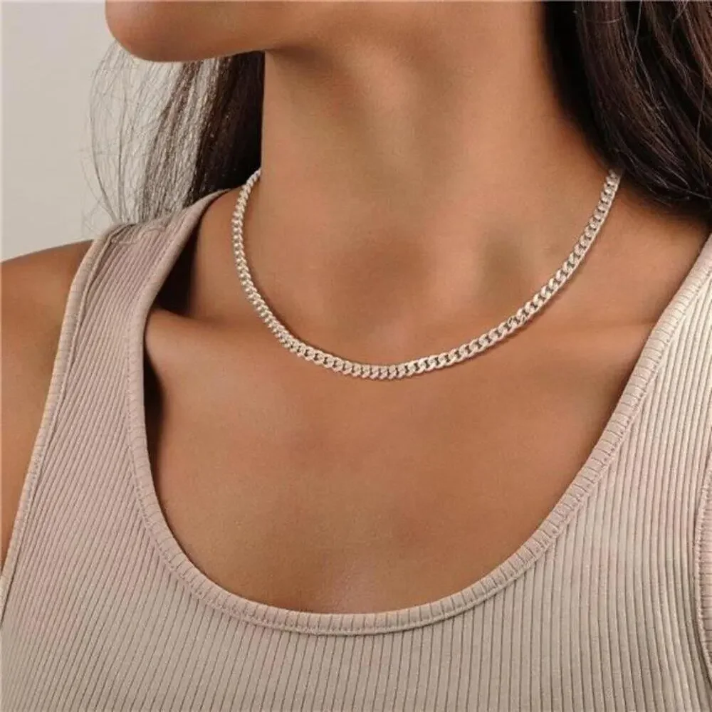Gold Cuban Chain Necklace for Women,14K Gold Plated Dainty Chunky Necklace